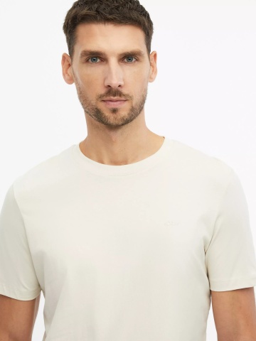 s.Oliver Tricou cu decolteu la baza gatului, barbati, din bumbac, Regular fit, Bej deschis - Img 3