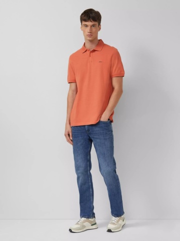 s.Oliver Tricou polo barbati, cu logo, Regular fit, Portocaliu - Img 3