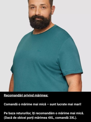 Tricou bărbați big size cu decolteu la baza gâtului și logo, din bumbac, Verde petrol - Img 3
