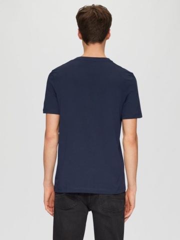Tricou barbati cu maneca scurta, imprimeu in partea din fata si croiala Regular Fit, Bleumarin inchis - Img 2