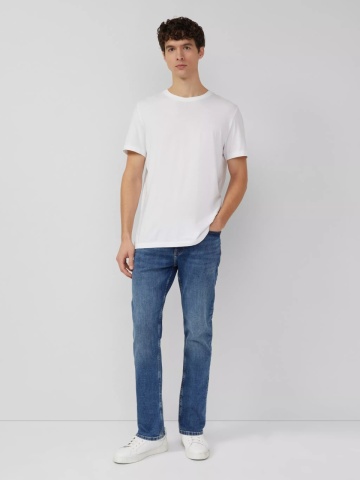 Blugi barbati Mauro cu talie medie, croiala Regular Fit, Tapered Leg, Albastru deschis - Img 5