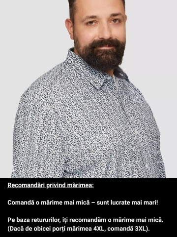 Camasa barbati big sizes, cu maneca lunga si imprimeu floral, Slim Fit, Alb - Img 3