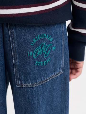 Jack & Jones Blugi baieti, JJIDAVE JJJAX, cu talie inalta si croiala Baggy fit, Albastru inchis - Img 4