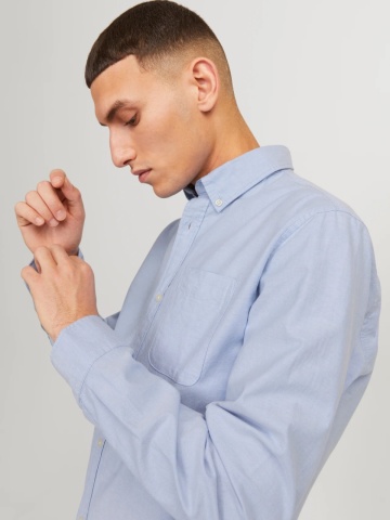 Jack & Jones Camasa barbati, Casual cu croiala Slim Fit, din bumbac, Albastru deschis - Img 5