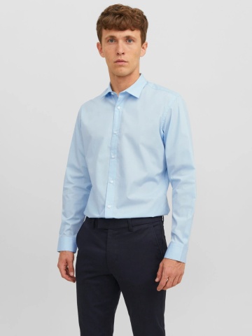 Jack & Jones Camasa barbati, din amestec de bumbac, Slim Fit, Albastru deschis