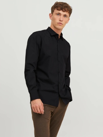Jack & Jones Camasa barbati, din amestec de bumbac, Slim Fit, Negru