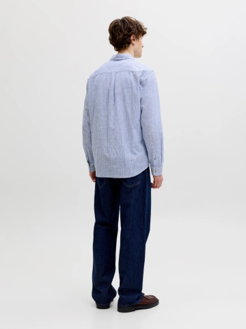 Jack & Jones Camasa barbati, Regular fit, din amestec de in, cu imprimeu in dungi, Albastru - Img 2