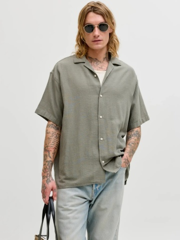 Jack & Jones Camasa cu maneca scurta barbati, din bumbac, Regular fit, Olive