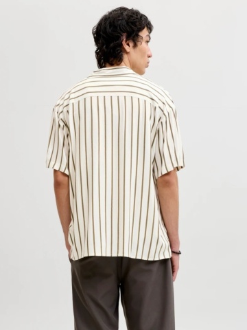 Jack & Jones Camasa cu maneca scurta barbati, Regular Fit, cu imprimeu in dungi, Bej - Img 2