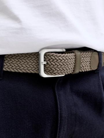 Jack & Jones Curea impletita, barbati, catarama cu stift, Olive - Img 4