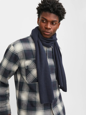 Jack & Jones Fular barbati, cu textura striata, Bleumarin inchis - Img 2