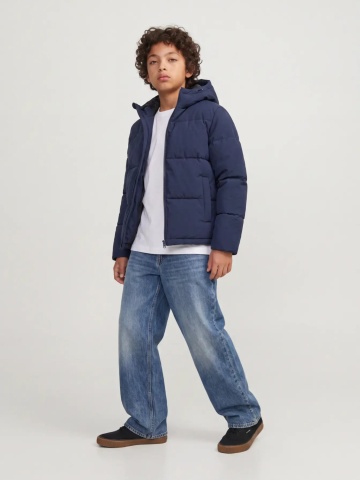 Jack & Jones Geaca baieti, PUFFER, cu gluga, Regular fit, JJGALAXY, Bleumarin inchis - Img 5