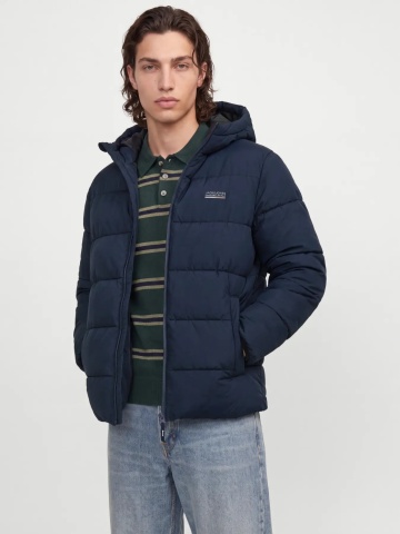 Jack & Jones Geaca barbati, PUFFER, cu gluga, Regular fit, JJEFREDDIE, Bleumarin inchis