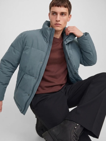 Jack & Jones Geaca barbati, PUFFER, cu guler inalt, JJESOHO, Gri albastrui - Img 3