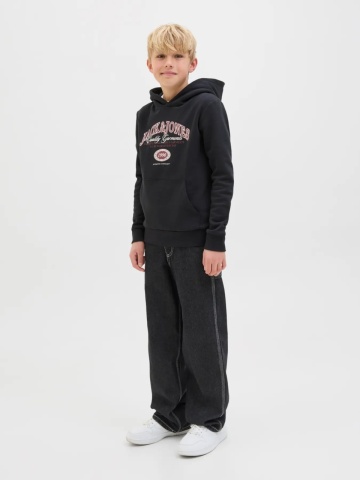 Jack & Jones Hanorac baieti cu imprimeu cu logo si buzunar tip marsupiu, Negru - Img 6