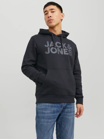 Jack & Jones Hanorac barbati fara fermoar, imprimeu cu logo, Negru