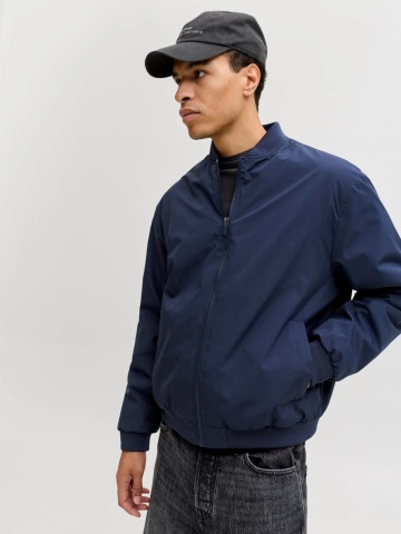 Jack & Jones, Jacheta bomber, barbati, cu buzunare oblice fara fermoar, Bleumarin inchis - Img 3