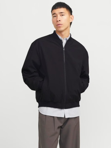 Jack & Jones, Jacheta bomber, barbati, cu buzunare oblice fara fermoar, Negru