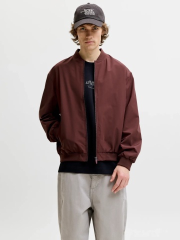 Jack & Jones, Jacheta bomber, barbati, cu buzunare oblice fara fermoar, Visiniu