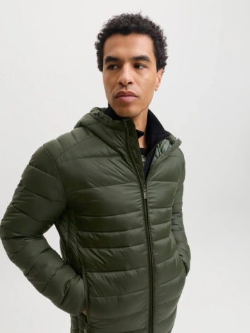 Jack & Jones Jacheta matlasata, barbati, cu gluga, Regular fit, JJEKINGSLEY, Verde inchis - Img 3