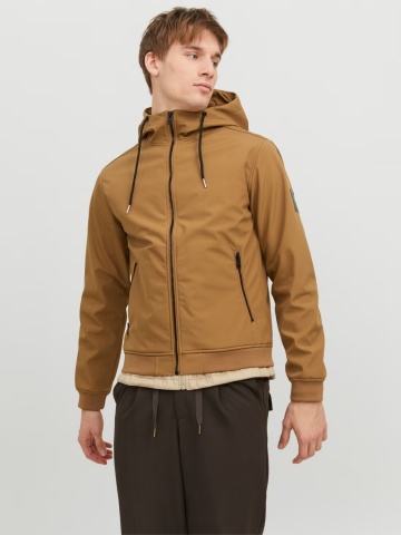 Jack & Jones Jacheta softshell, barbati, cu gluga, Regular fit, JJEBASIC, Maro