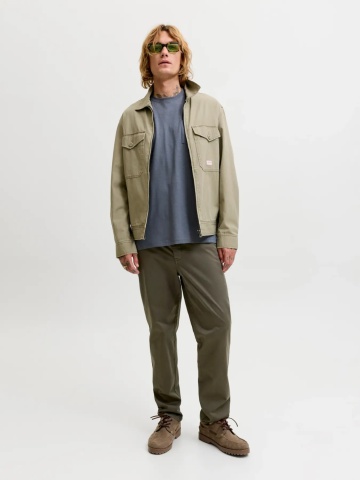 Jack & Jones, Pantaloni chino barbati, cu talie medie, Regular Fit, Jpstollie, Verde inchis - Img 5