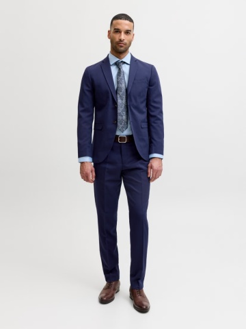 Jack & Jones Pantaloni costum barbati, JPRFRANCO, cu croiala Super Slim fit, Bleumarin inchis - Img 5