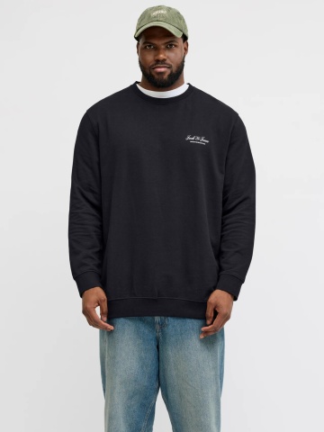 Jack & Jones Plus Bluza barbati big sizes, cu decolteu la baza gatului, Negru