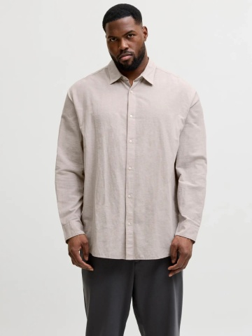Jack & Jones Plus Camasa barbati big sizes, din amestec de in, Regular fit, Breeze, Bej