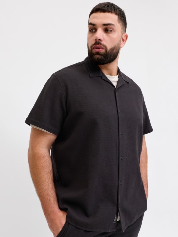 Jack & Jones Plus Camasa Waffle, barbati big sizes, Resort Shirt, Negru - Img 5