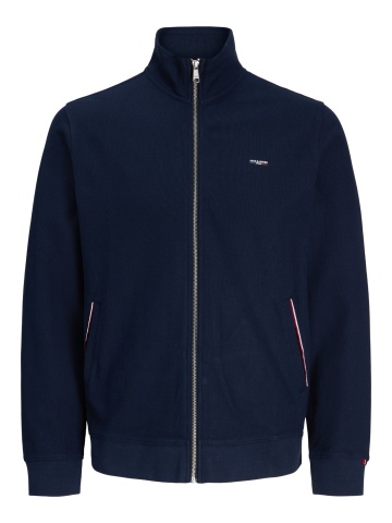 Jack & Jones Plus Cardigan tricotat barbati big sizes cu guler inalt, din bumbac organic, Regular fit, JPRBLUALVES, Bleumarin inchis - Img 7