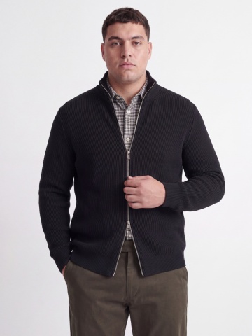 Jack & Jones Plus Cardigan tricotat barbati big sizes cu guler inalt, Regular Fit, JJEPERFECT, Negru