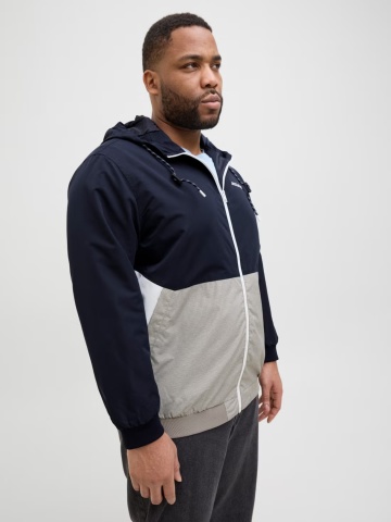 Jack & Jones Plus Jacheta bomber cu gluga, barbati big sizes, JJERUSH, Bleumarin inchis/Gri - Img 5