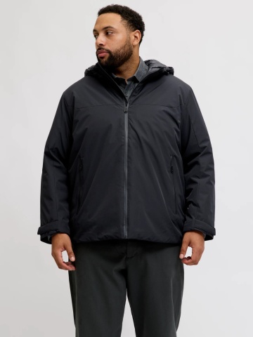 Jack & Jones Plus Jacheta de tranzitie, barbati big size, cu gluga si croiala Regular fit, Negru
