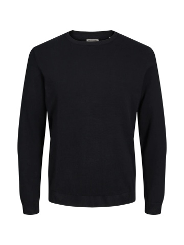 Jack & Jones Plus Pulover tricotat barbati big sizes, din bumbac organic, cu decolteu la baza gatului, Regular Fit, JJEBASIC, Negru - Img 7