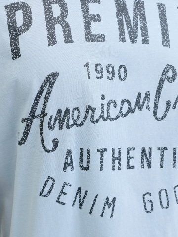 Jack & Jones Plus Tricou barbati big sizes, cu decolteu la baza gatului si imprimeu cu text, Albastru deschis - Img 5