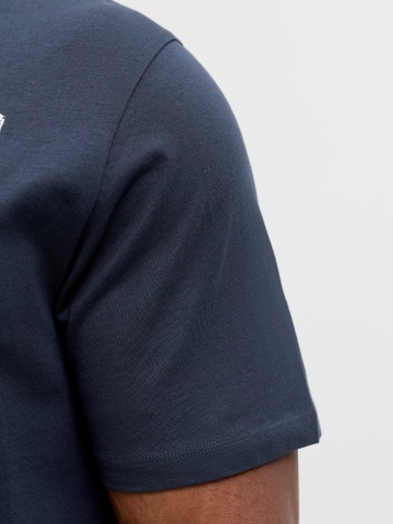 Jack & Jones Plus Tricou barbati big sizes, cu decolteu la baza gatului si imprimeu cu text, Bleumarin inchis - Img 5