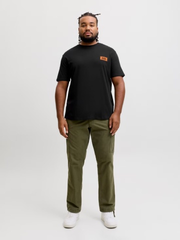 Jack & Jones Plus Tricou barbati big sizes, din bumbac, Regular fit, JJRUSH, Negru - Img 6