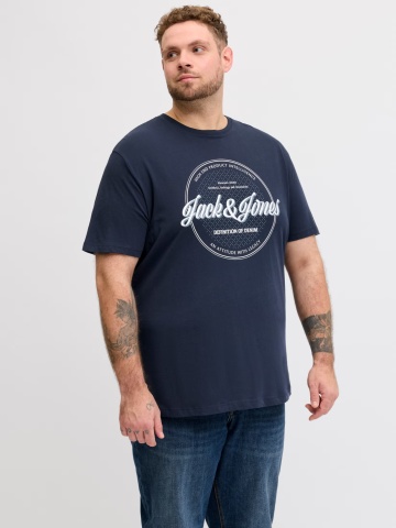 Jack & Jones Plus Tricou barbati big sizes, imprimeu text cu logo, Bleumarin inchis