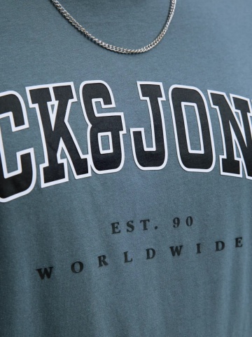 Jack & Jones Plus Tricou barbati big sizes, Relaxed Fit, imprimeu cu logo, Albastru inchis - Img 4