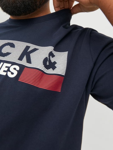 Jack & Jones Plus Tricou la baza gatului, barbati big sizes, din bumbac organic, Regular Fit, Bleumarin inchis - Img 4