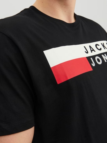 Jack & Jones Plus Tricou la baza gatului, barbati big sizes, din bumbac organic, Regular Fit, Negru - Img 4