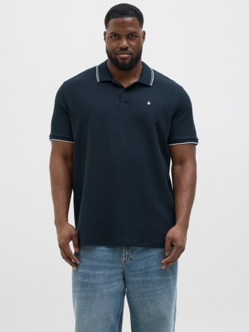 Jack & Jones Plus Tricou polo barbati big sizes, cu logo, Regular fit, Bleumarin inchis