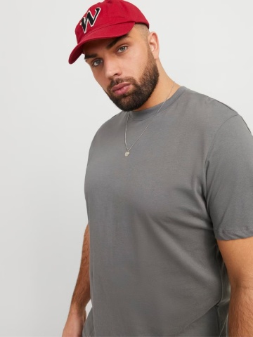 Jack & Jones Plus Tricou simplu barbati big sizes, Bradley, decolteu la baza gatului, Gri - Img 5
