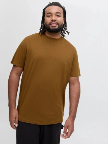 Jack & Jones Plus Tricou simplu barbati big sizes, Bradley, decolteu la baza gatului, Maro - Img 3