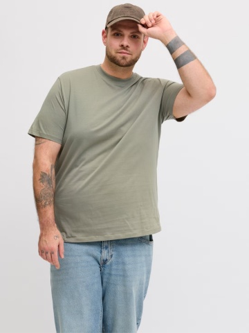 Jack & Jones Plus Tricou simplu barbati big sizes, cu decolteu la baza gatului, Bradley, Olive