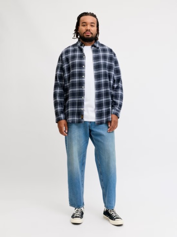 Jack & Jones Plus Tricou simplu, barbati big sizes, din bumbac organic, Relaxed Fit, Alb - Img 6
