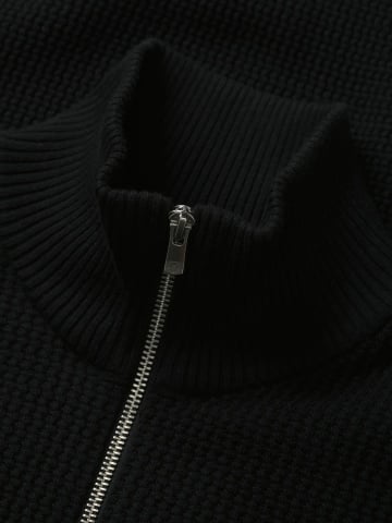 Jack & Jones Pulover barbati cu fermoar la baza gatului, din bumbac organic, JPRBLUSTANLEY, Negru - Img 3