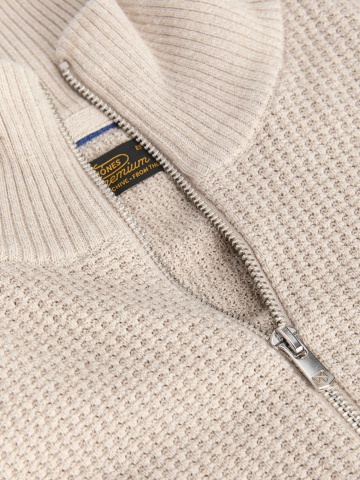 Jack & Jones Pulover barbati cu fermoar la baza gatului, din bumbac organic, JPRBLUSTANLEY, Bej - Img 3