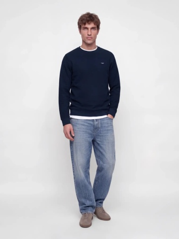Jack & Jones Pulover barbati din bumbac organic, decolteu la baza gatului, Regular Fit, JPRBLUALVES, Bleumarin inchis - Img 4